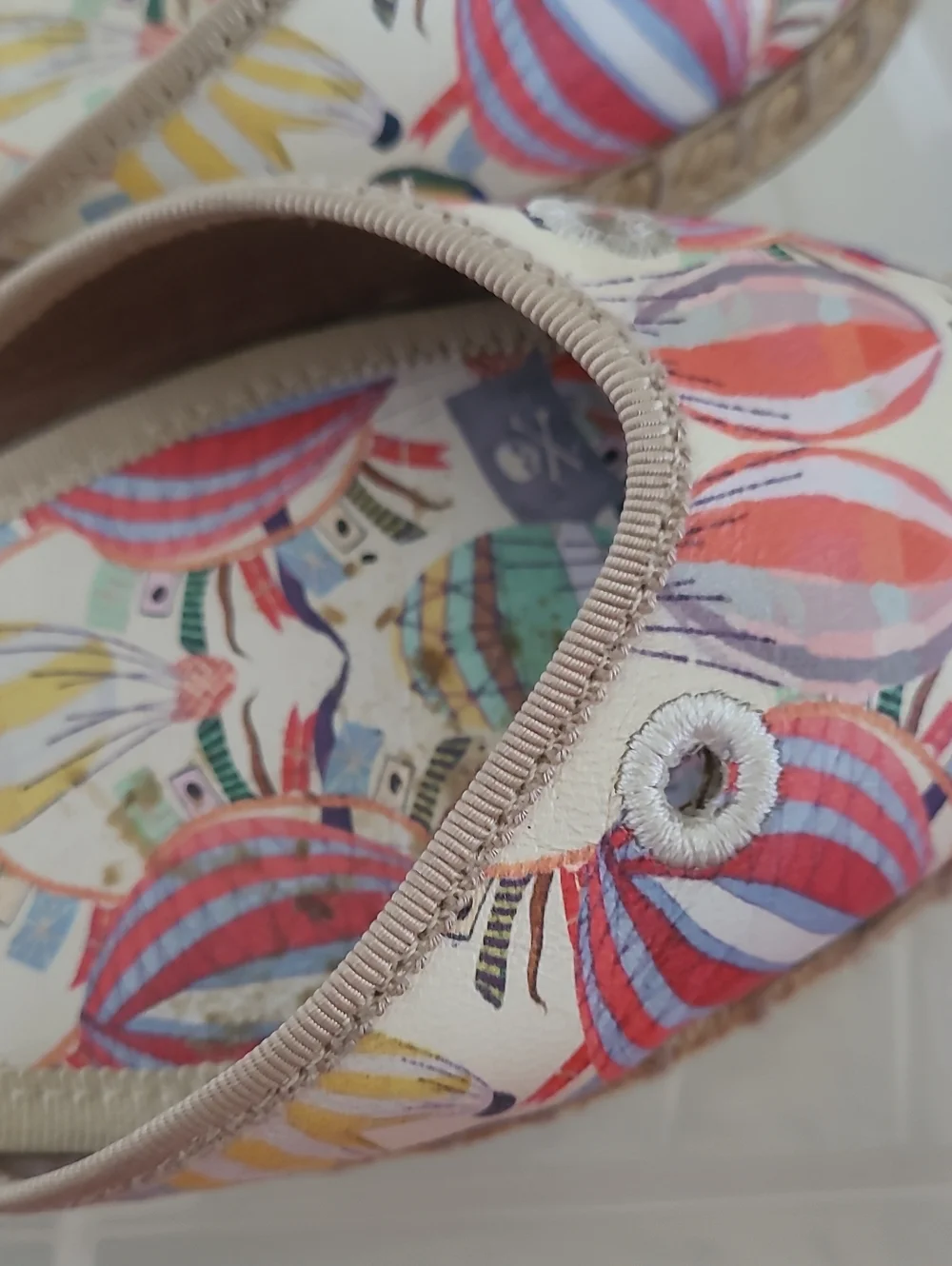 Women’s Beige Espadrille Slingback Sandals with Multicolor Print